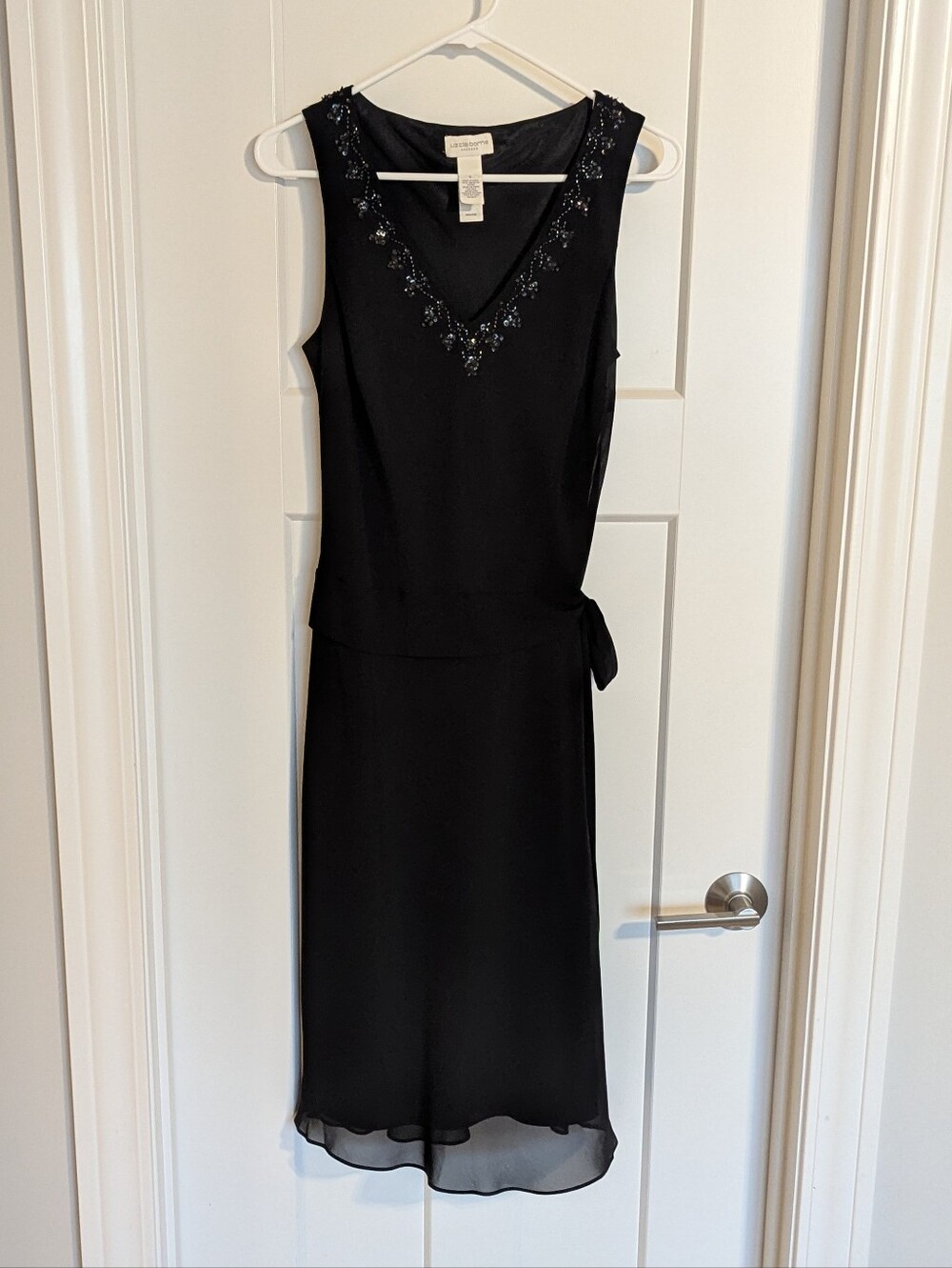 Vintage 90s Liz Claiborne Black Beaded Dress - Chic Minimalist Old Money sz 6